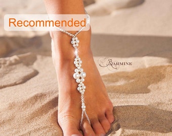 Wedding barefoot sandals, Bridal barefoot sandals, Foot jewelry, Wedding sandals, Footless sandals, Slave anklet, Wedding Accessories, Pearl