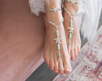 Beach wedding barefoot Sandals, Starfish bridal sandals, Something blue wedding jewelry, Destination Wedding shoes, Soleless sandals