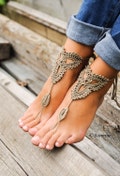 Crochet Barefoot Sandals, Tan Lace, Beach Wedding Shoes product logo