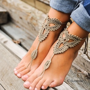 Crochet Barefoot sandals, Tan lace shoes, Barefoot sandal, Beach wedding, Destination wedding, Footless shoes, Bridesmaid shoes, Beach Shoes