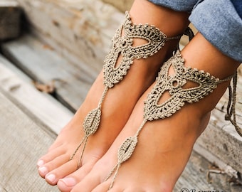 Crochet Barefoot Sandals, Tan Lace Shoes, Barefoot Sandal