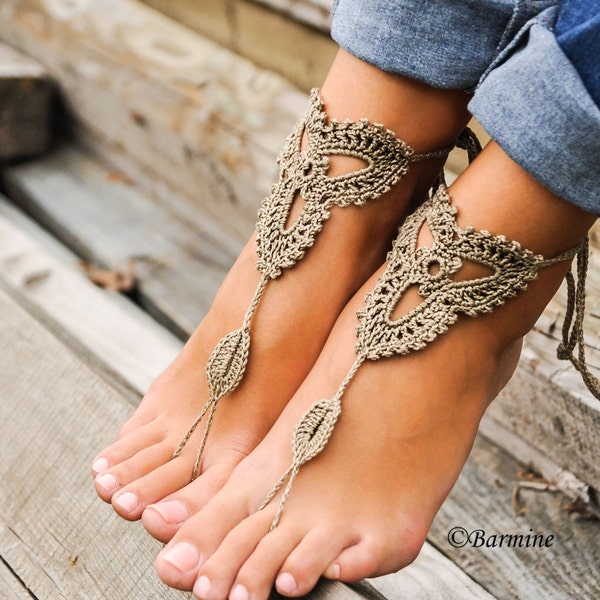 Crochet Barefoot sandals, Tan lace shoes, Barefoot sandal, Beach wedding, Destination wedding, Footless shoes, Bridesmaid shoes, Beach Shoes