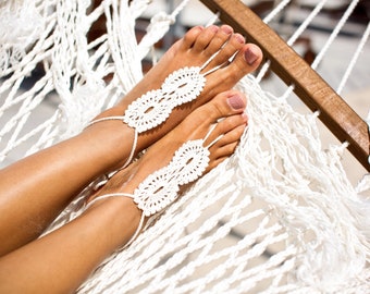 Women barefoot sandals, Crochet Barefoot sandal, White lace soleless sandals, Beach wedding barefoot sandals, Destination wedding shoes