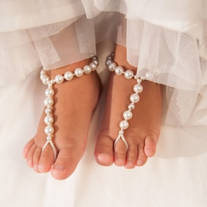 Flower girl barefoot sandals, Beach wedding accessory, Girl beach shoes, Baby barefoot sandal, Christening shoes, Baby Shower Gift, Baptism
