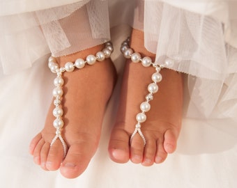 Flower girl barefoot sandals, Beach wedding accessory, Girl beach shoes, Baby barefoot sandal, Christening shoes, Baby Shower Gift, Baptism