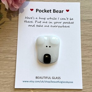 Pocket Bear Hug, I love you gift, miss you, thinking of you, letterbox hug, Fused Glass, sentimental keepsake