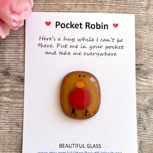 Pocket robin gift, grief card, condolences gift, letterbox pocket hug, Fused Glass, sentimental keepsake, mourning, grief, loss