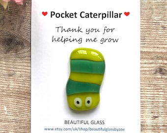 Fused Glass Caterpillar, Pocket Hug Card