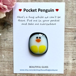 Pocket Penguin, cute animal gift, thinking of you, letterbox hug, Fused Glass, I miss you, sentimental keepsake