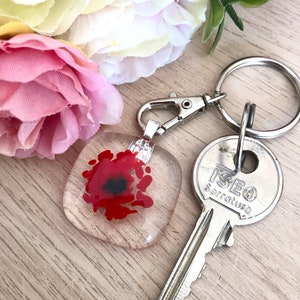 Poppy keyring, sympathy gift, bereavement, rememberance, flower gift for her, fused glass keepsake