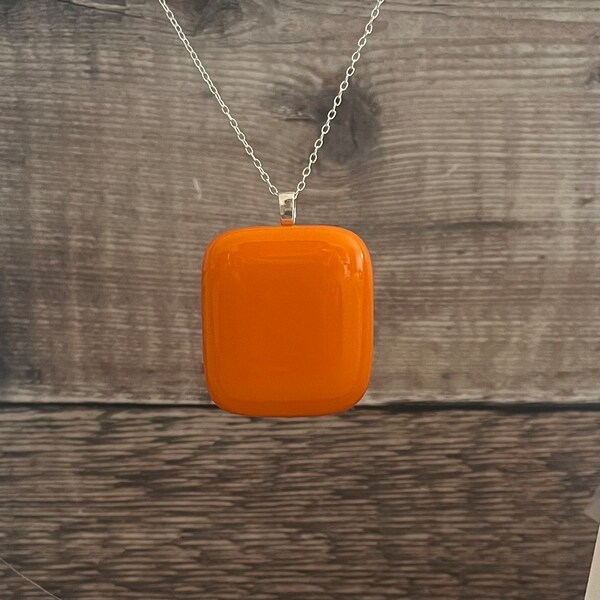 Large orange pendant, bright orange necklace, summer fused glass jewellery