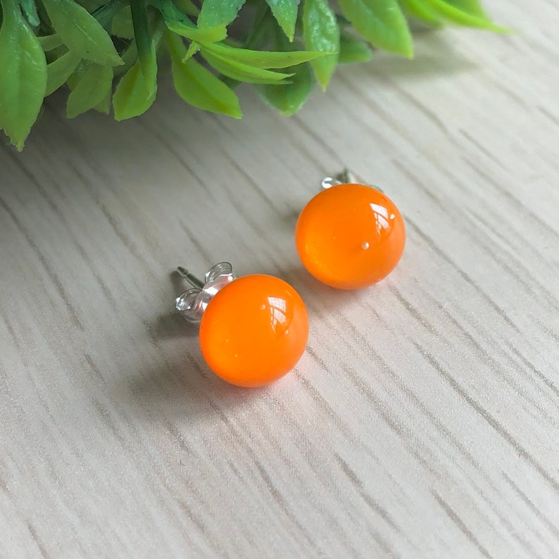 Bright Orange Glass Stud Earrings Etsy UK