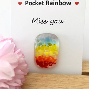 Rainbow pocket hug, fused glass keepsake, love token, sympathy gift,