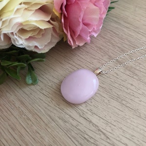 Light baby pink fused glass pendant, pale pink necklace, pastel jewellery