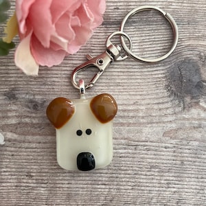 Puppy dog keyring, cute animal gift, letterbox hug, Fused Glass, Mother's day, sentimental keepsake