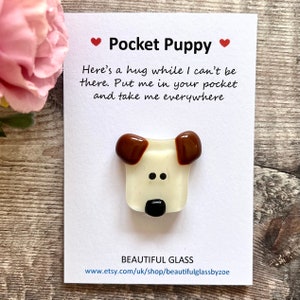 Pocket dog hug, puppy dog lover gift, cute animal keepsake, letterbox hug, Fused Glass, sentimental keepsake