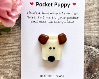 Pocket dog hug, puppy dog lover gift, cute animal keepsake, letterbox hug, Fused Glass, sentimental keepsake