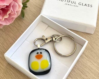 Penguin Keyring, Handmade with Fused Glass