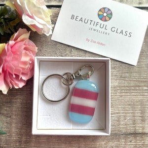 Rainbow fused glass keyring, transgender, gift for her, LGBTQ+, bag charm, letterbox present, NHS