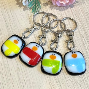 Penguin keyring, small animal present, letterbox hug, Fused Glass, sentimental keepsake