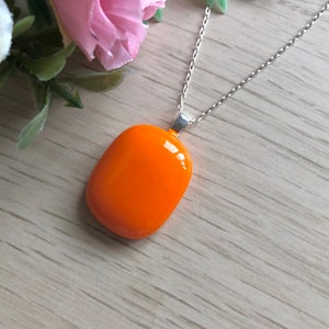 Orange pendant, bright orange necklace, summer fused glass jewellery