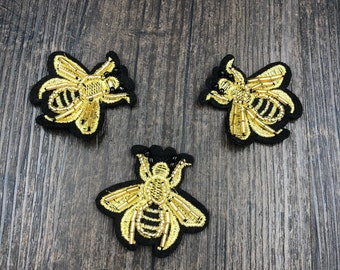 Handmade animal beaded applique 3D bee sew on rhinestone insect patches JL