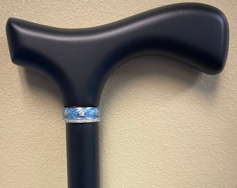 Blue Star Zircon Wood Walking Cane - Black Satin Maple