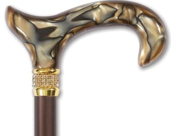 Bronze Pearl Diamond with Gold Rhinestones Cane, Non-folding, elegance cane, walking cane for women, wedding, wedding cane