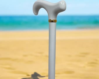 White Folding Walking Cane: Adjustable Aluminum, Derby Handle