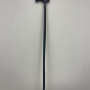May include: A black walking stick with a T-shaped handle.