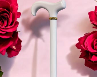 All White Custom Design Walking Cane, Aluminum with wood derby handle
