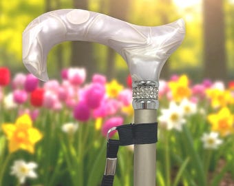 Cream Diamond Cane, elegant cane, walking cane for women, walking cane for men, white rhinestone cane, rhinestones, White acrylic handle