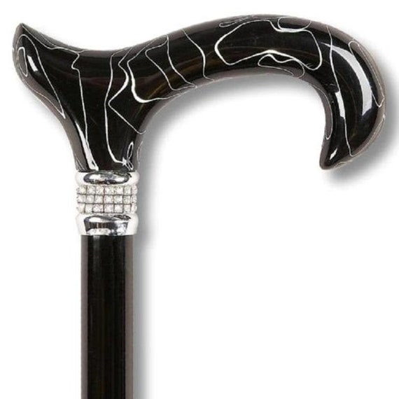 Black Elegance Fashion Cane: Rhinestone Collar Walking Cane for Women
