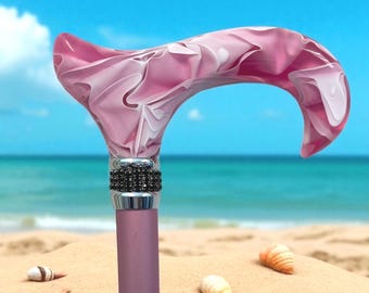 Pink Pearl & Rhinestone Cane Black Rhinestones: Elegant Fashion Walking Stick