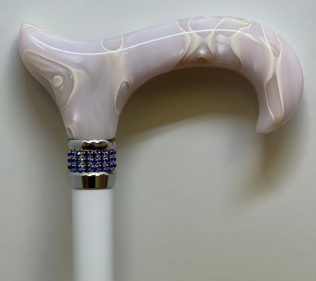 White Diamond and Pearl Series With Blue Rhinestones Cane, Non Folding
