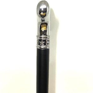 ARMY Gehstock aus schwarzem Ahorn: Chrom-Derby-Griff, Edelstahl-Ring