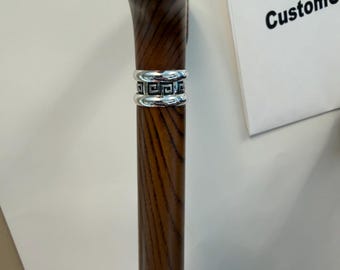 Custom Freemason laser etched wood Walking Cane: Derby Handle, Stainless Steel Ring