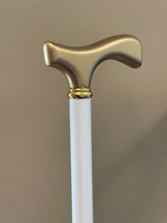 Non Adjustable Custom All White Cane With Matching White Rubber Tip. Custom  Gold Fritz Handle -  Canada