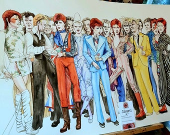 David Bowie iconic outfits original art print