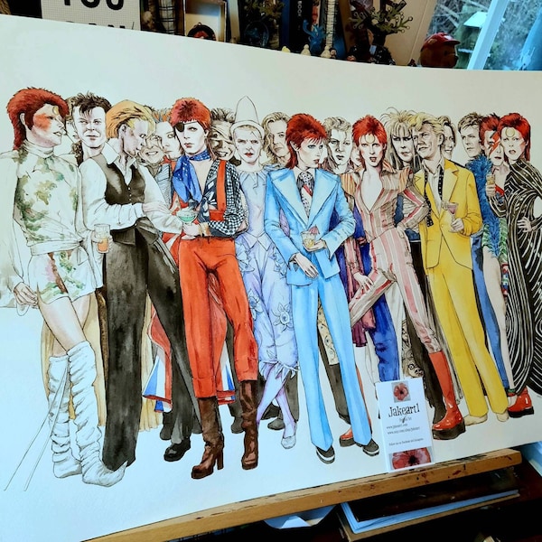 David Bowie iconic outfits original art print