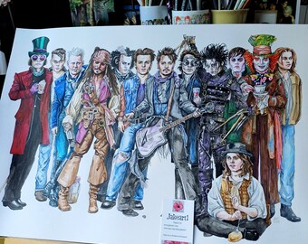 Johnny Depp portraits iconic looks original art print