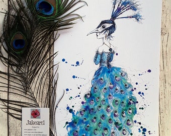 Peacock princess fantasy original art print