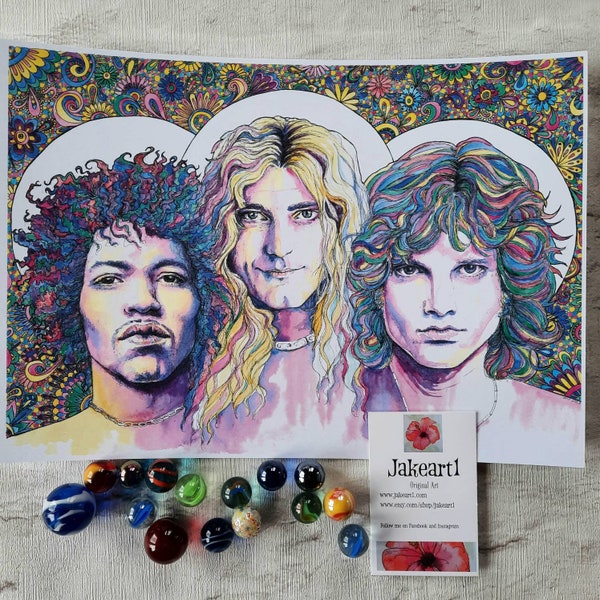 Hendrix Plant Morrison Rock icons original colourful art print