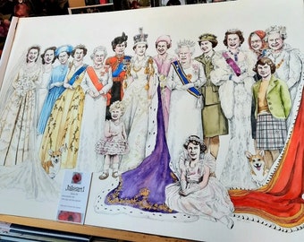Queen Elizabeth ii Platinum Jubilee hand finished original art print