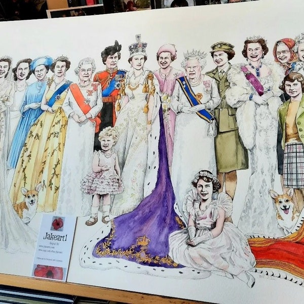 Queen Elizabeth ii Platinum Jubilee hand finished original art print