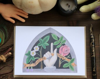 Meet Me There ... A6 Greeting Card. Victorian Funerary Art Gravestone inspired artwork Taphophile Floral Rose Hands