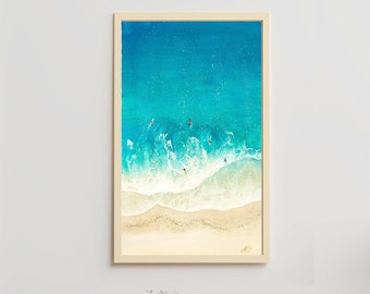 Original Seascape Painting on Stretched Canvas, Handcrafted Ocean Beach Art