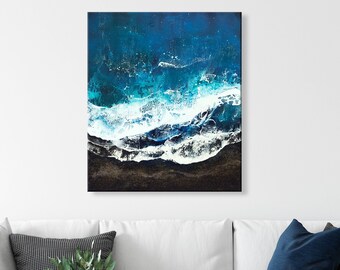 Original Nordic Seascape Painting on black steatched canvas, size 23x27x1.5 Inches/60x70x4 cm