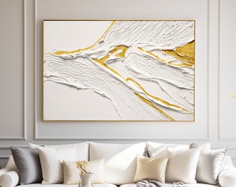 White and Gold Original 3D Minimalist Painting