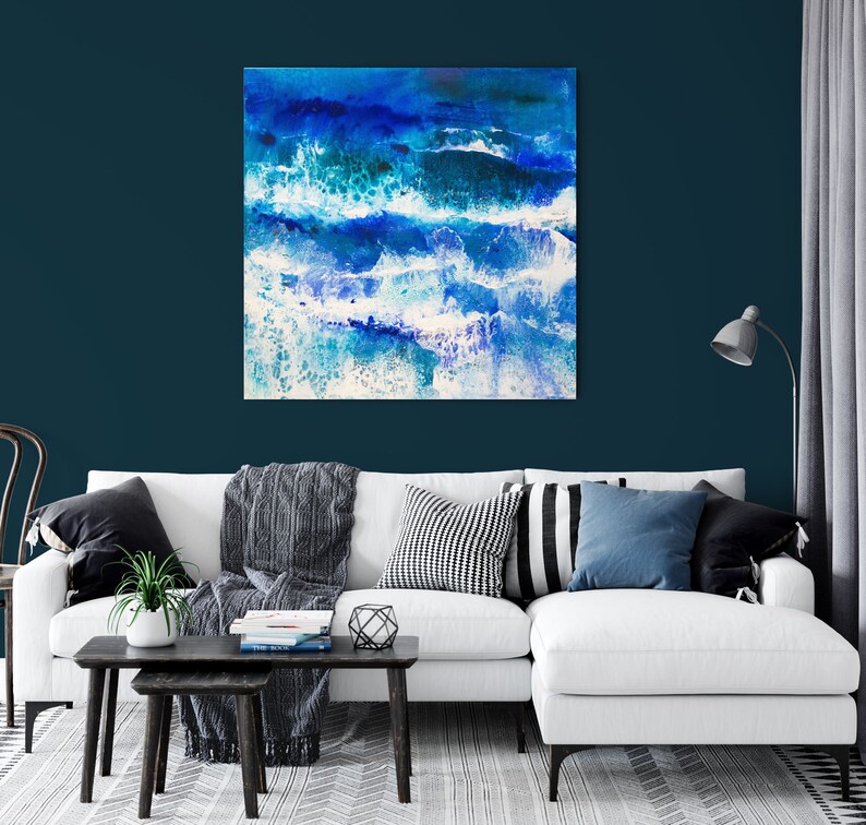 Original Large Seascape Painting Mixed Media on Canvas Ready Etsy